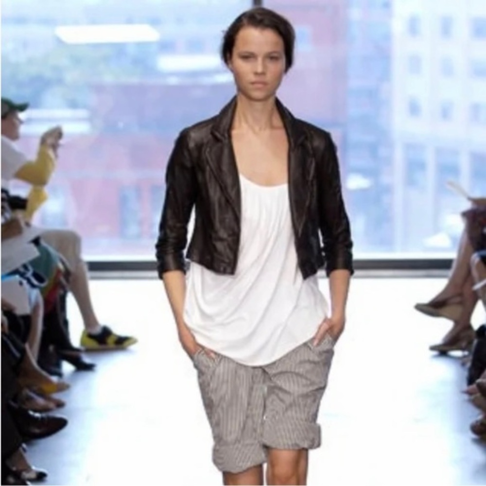 Yigal Black Cropped Leather Jacket Size 4